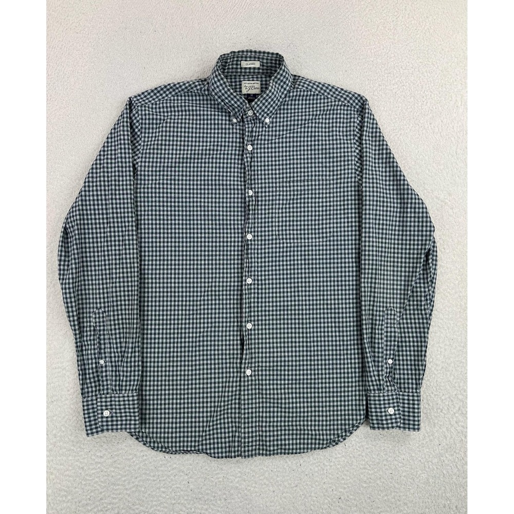 J.Crew Shirt Mens Medium Green Check Cotton Long Sleeve Button Up Classic